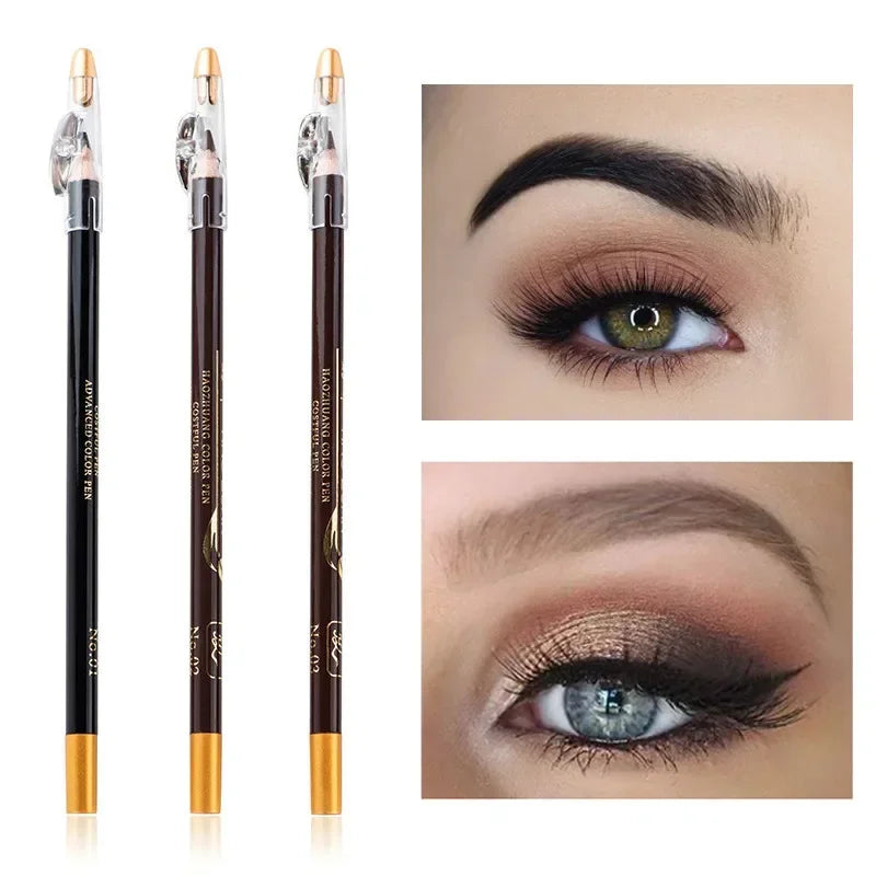 Wooden Eyebrow & Eyeliner Pencil with Built-In Sharpener