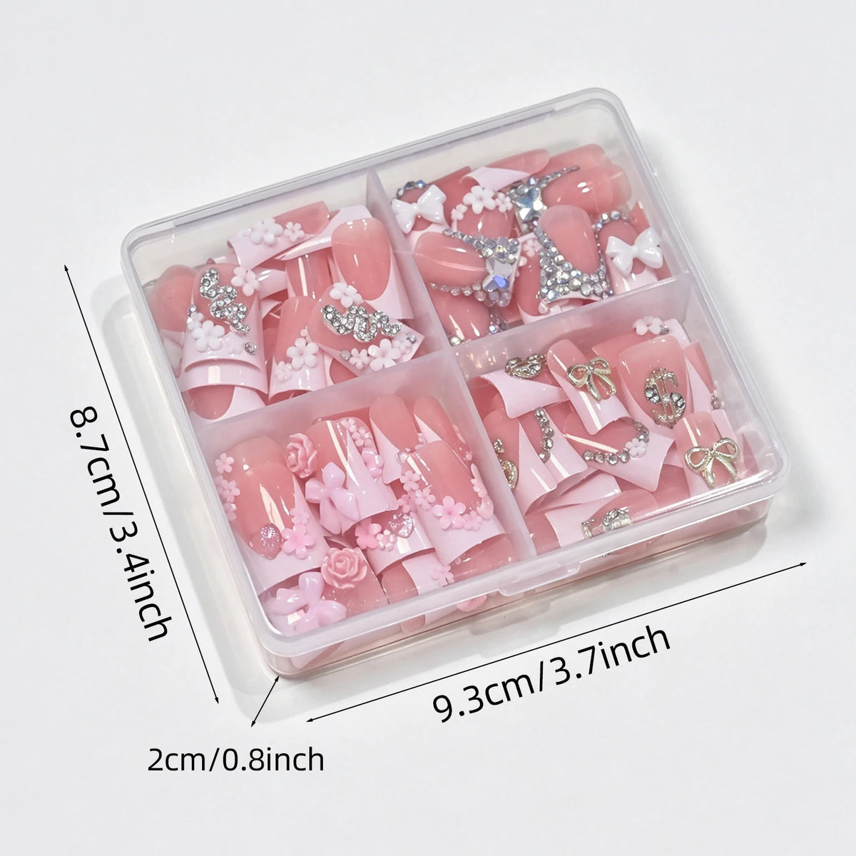 96Pcs Press On Nails Nude French Duckbill Butterfly & Bows Press On Nails PRIMED