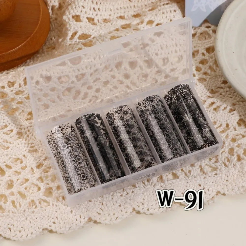 Holographic Lace Nail Foils – Black & White Sequin Stickers