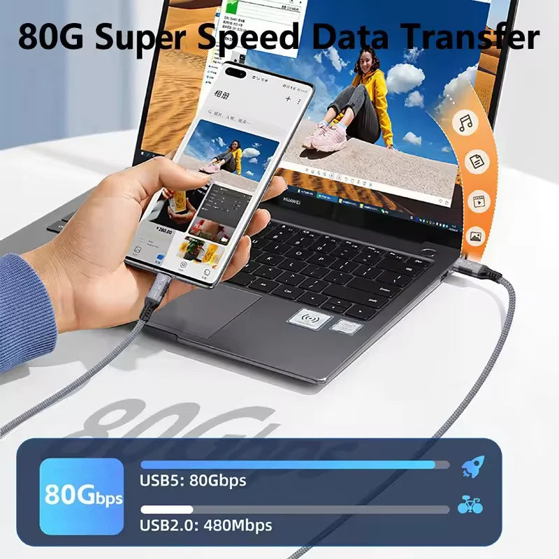 Hannord 80Gbps USB-C Cable 240W 16K Thunderbolt 5/4 USB-C Cable PRIMED