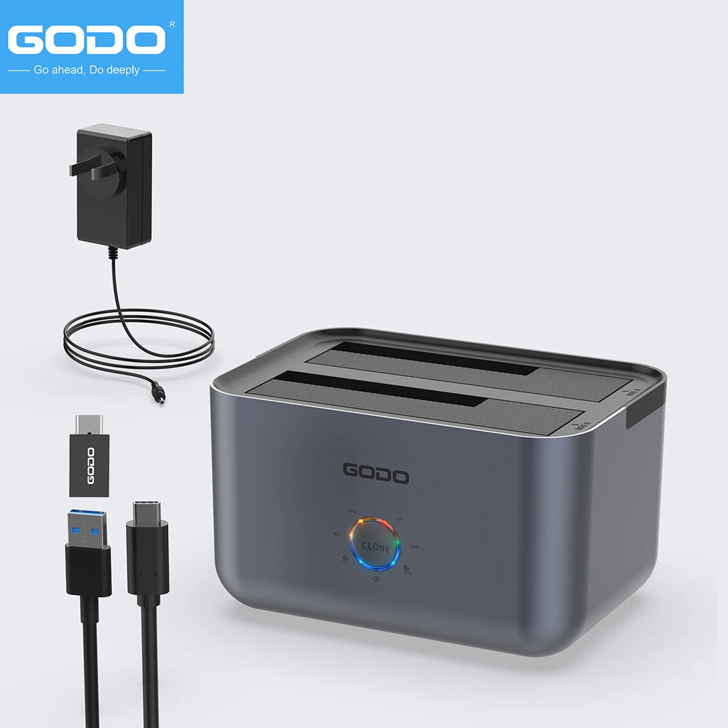 GODO Dual Bay HDD SSD Docking Station USB 3.0 Offline Clone HDD Docking Station PRIMED GDPD10T-C AU Plug SATA