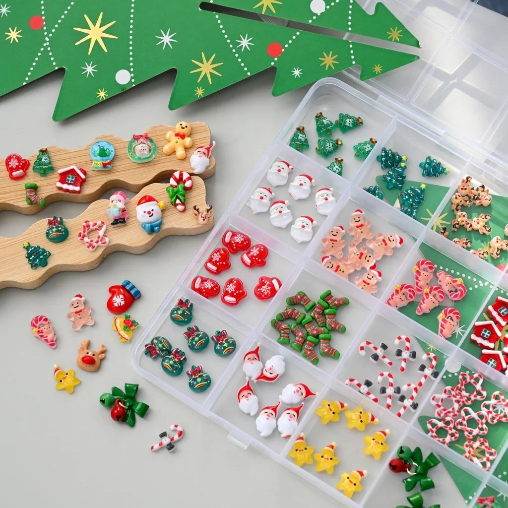 Christmas 3D Nail Art Charms 24-Grid | Santa, Snowman & More Nail Art Charms PRIMED