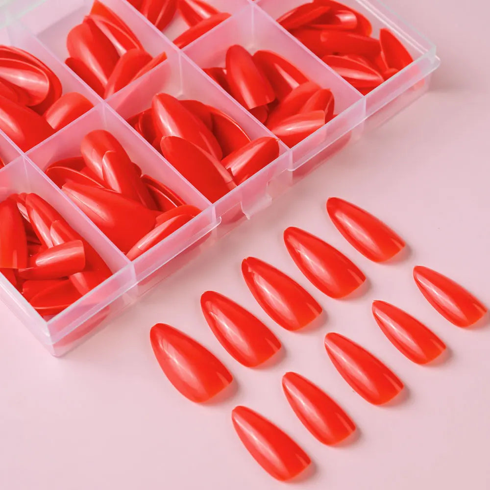 120pcs Glossy French Press On Nails Almond Full Coverage Set