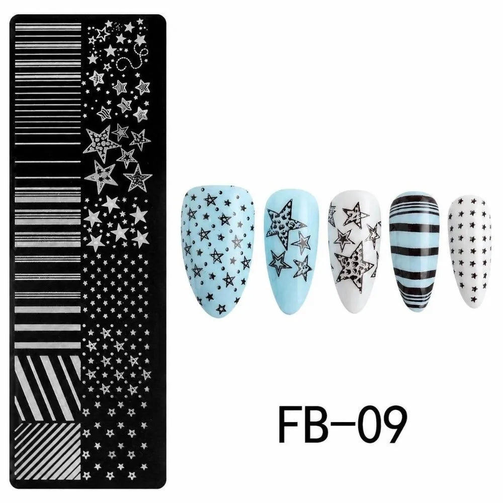 Nail Stamping Plate – Polka Dot, Star & Stripe Art Template