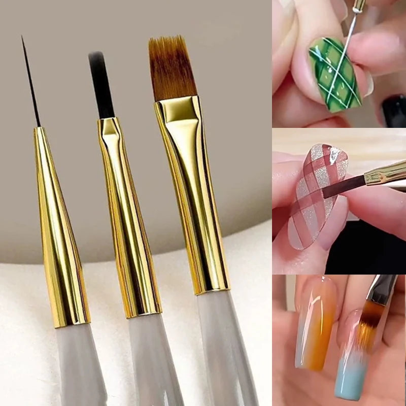 Nail Art Brush Set – Liner, Flat Gel & Plaid Manicure Tools Nail Art Brush Set PRIMED