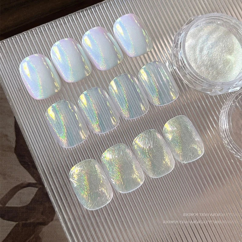 Aurora Chrome Nail Powder – Iridescent Chameleon Mirror Effect Chrome Nail Powder PRIMED