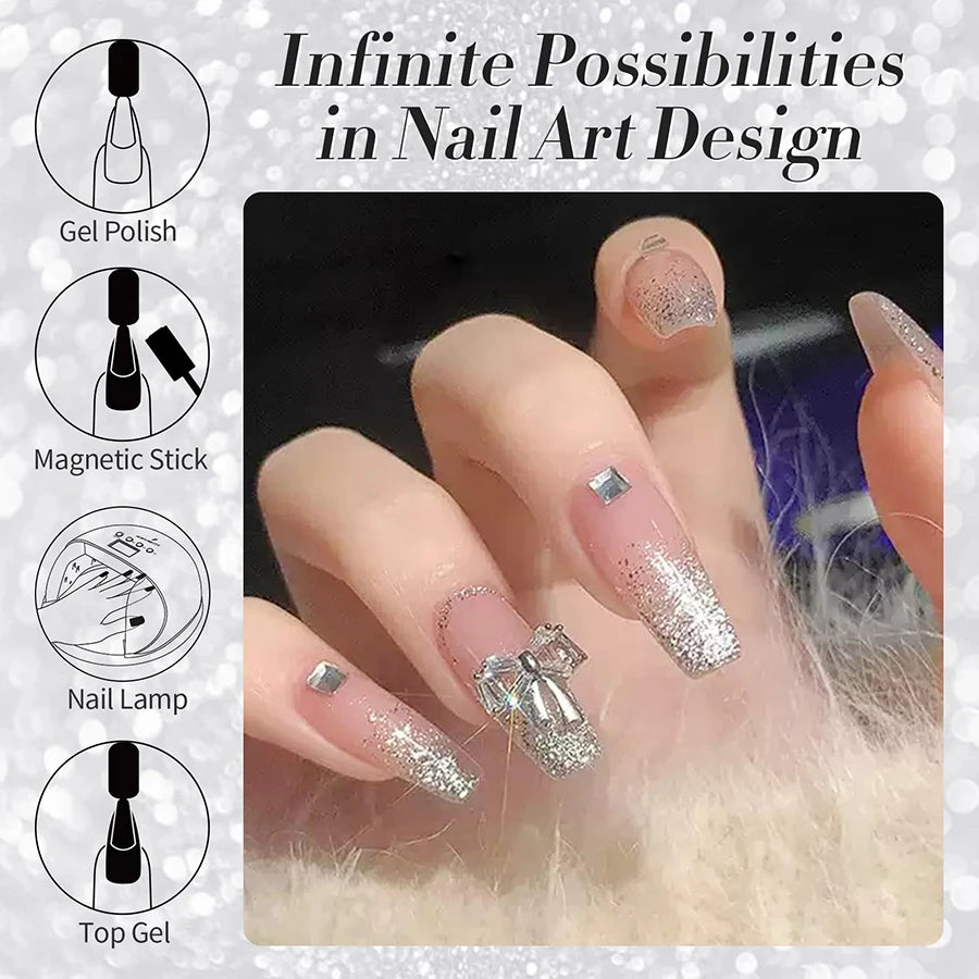Cat Eye Magnetic Gel Nail Polish 10ml – Silver Glitter UV
