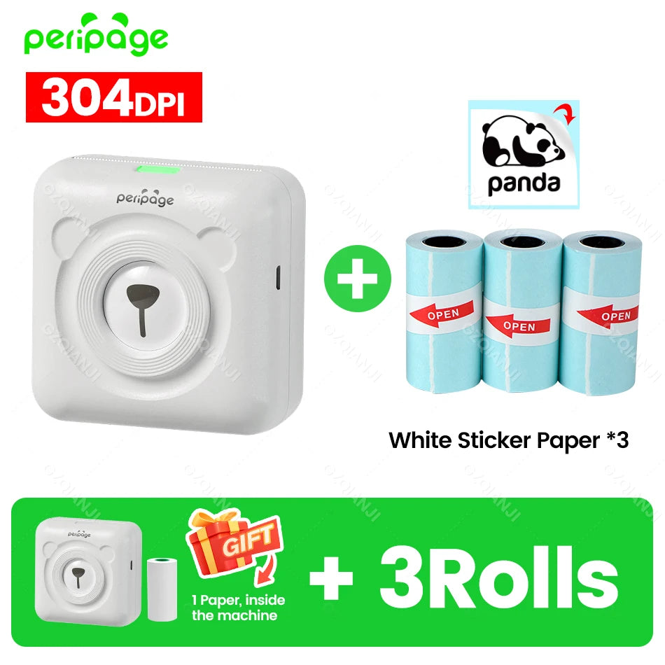 Peripage A6 58mm Mini Bluetooth Thermal Label Printer 300DPI Bluetooth Thermal Printer PRIMED 304WH 3Sticker