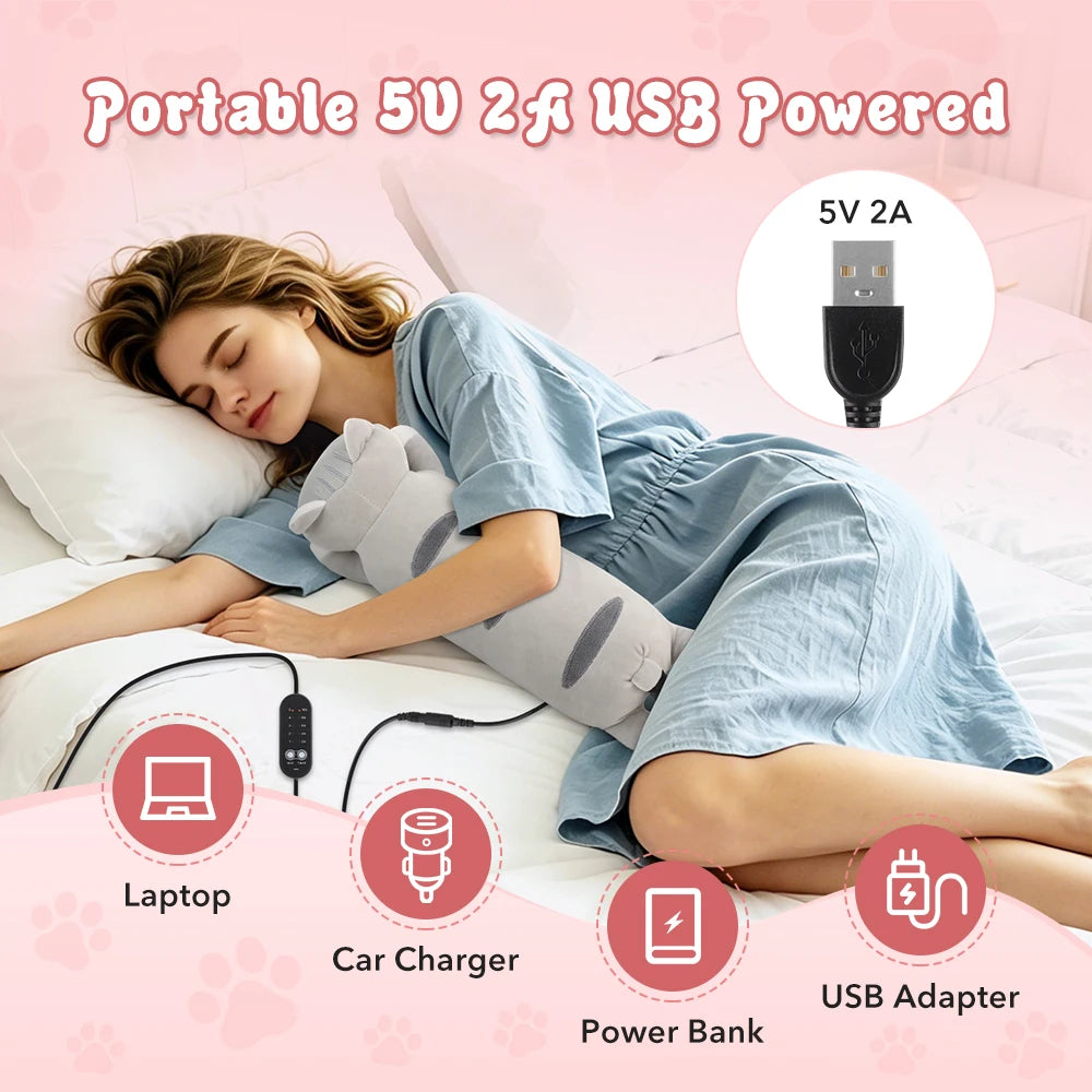 USB Heated Cat Plush Pillow – 5 Heat Levels, Neck & Back Heated Plush Pillow PRIMED