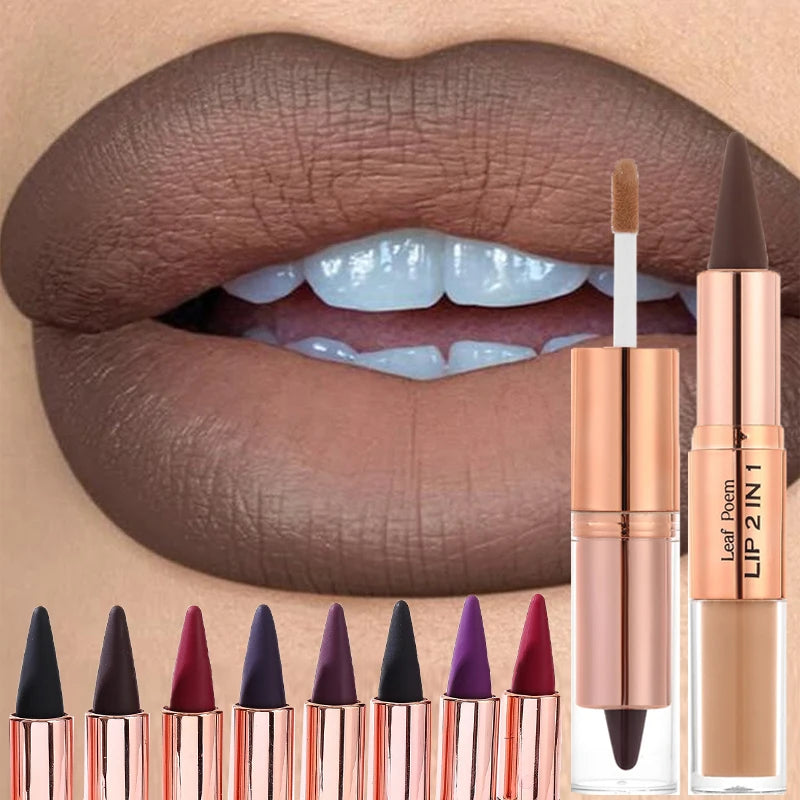 2-in-1 Matte Lip Liner & Lip Gloss Pen – 9 Colors, Waterproof Lip Liner Pen PRIMED