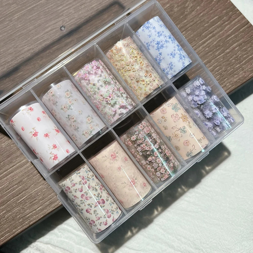 10-Roll Nail Art Transfer Foil – Floral Leopard Starry Sky