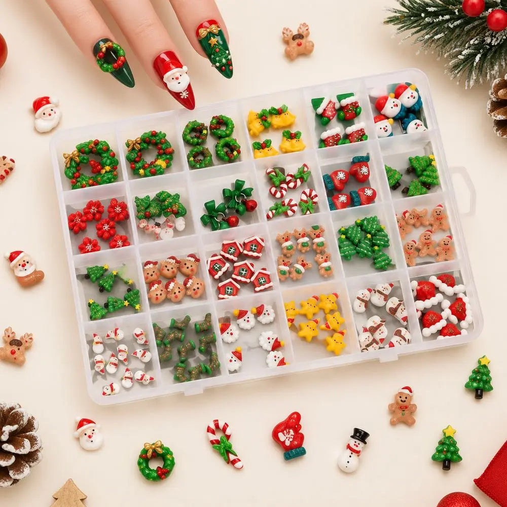 Holiday 3D Flatback Nail Charms 24 Grids – Gingerbread & Elk 3D Nail Charms PRIMED