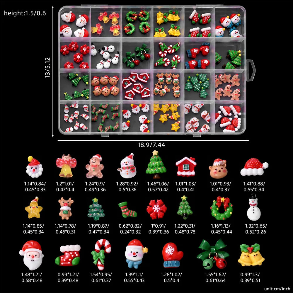 Holiday 3D Flatback Nail Charms 24 Grids – Gingerbread & Elk 3D Nail Charms PRIMED