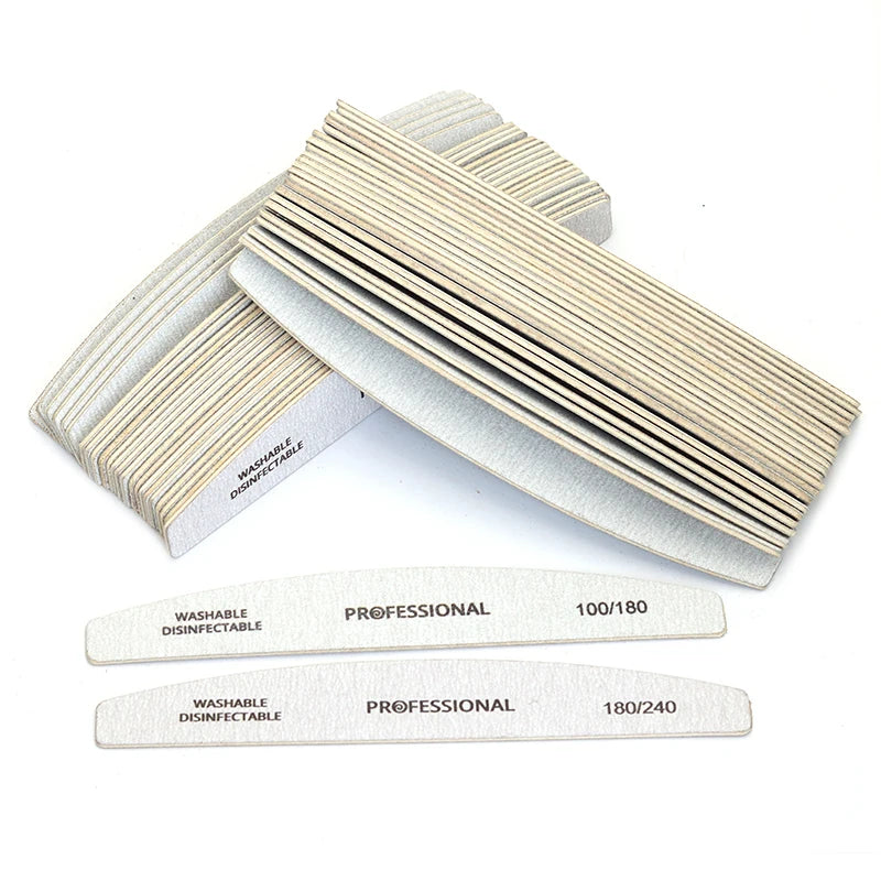 JEARLYU Half-Moon Wooden Nail Files Set 5/10/20/40 Pcs Wooden Nail Files PRIMED
