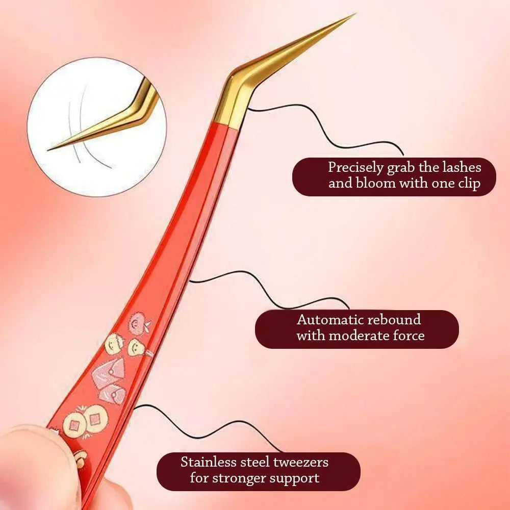 Anti-Static Stainless Steel False Eyelash Tweezers – Curved Tip Eyelash Tweezers PRIMED