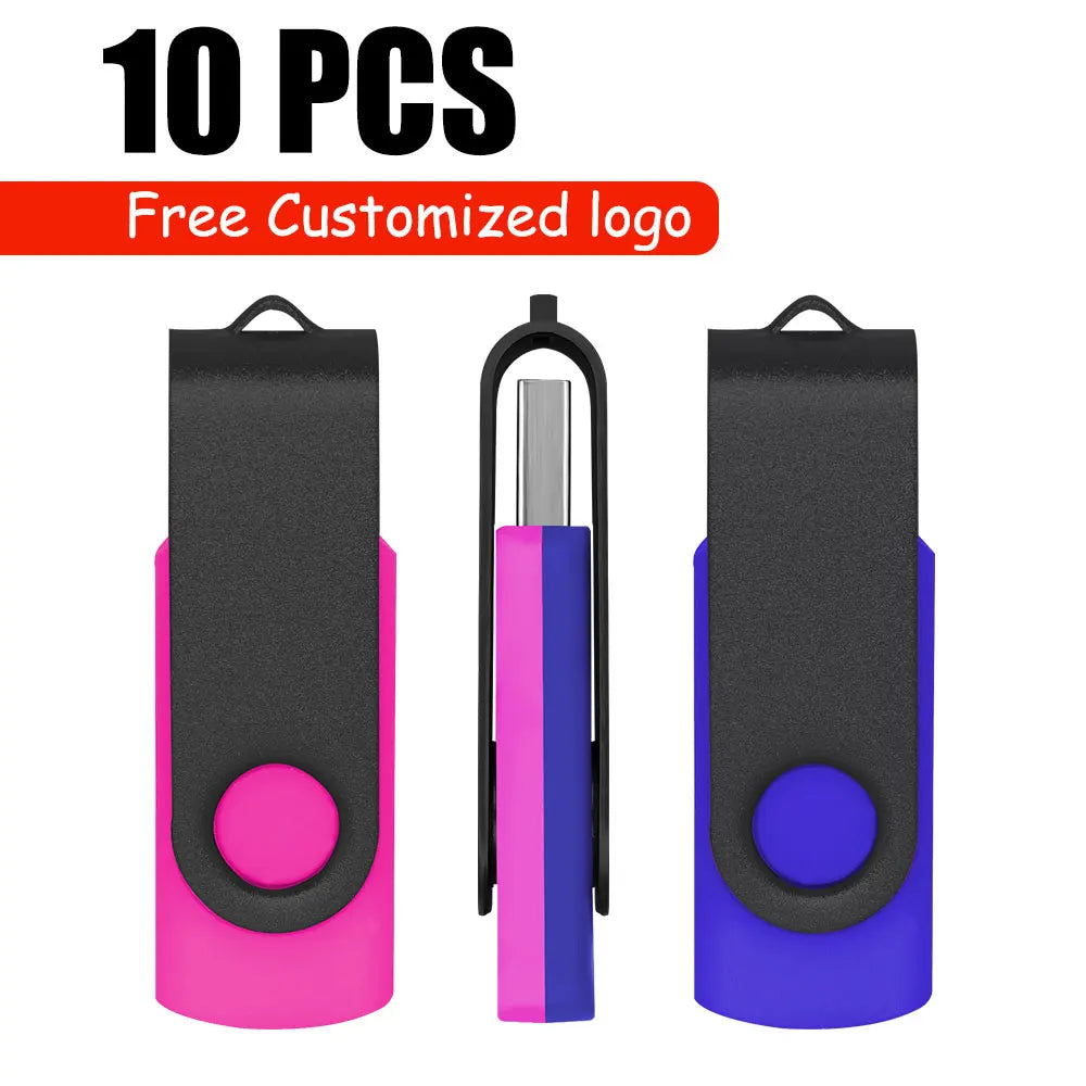 10-Pack Custom Logo Metal USB Flash Drives 256MB–128GB USB Flash Drive PRIMED 128MB x 10PCS pink-blue-A