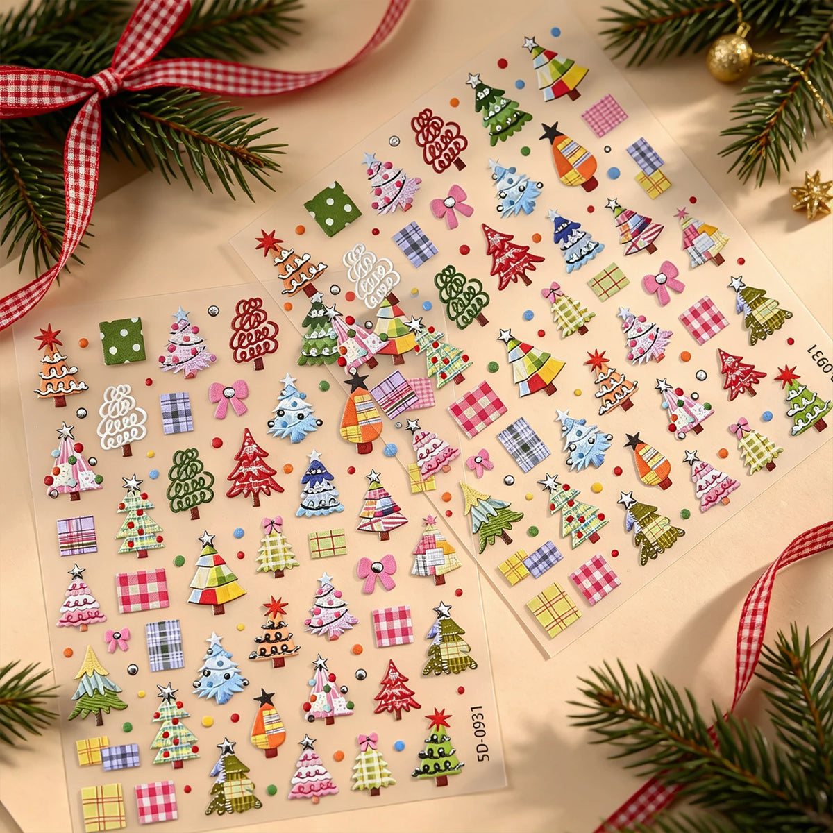 Christmas Tree Silvery Foil Nail Art Stickers – Holiday Decals