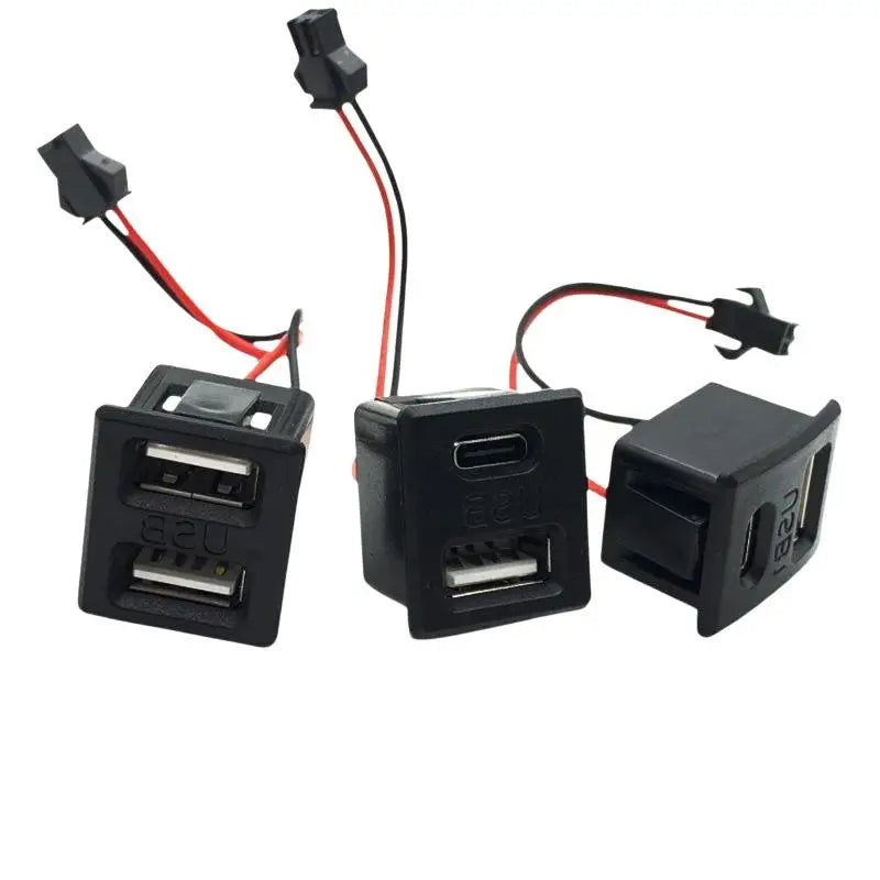 Dual USB-A + Type-C Embedded Charging Socket with 7cm Cable