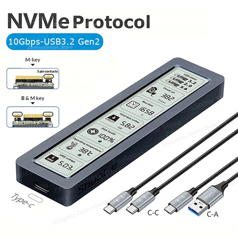 M.2 NVMe SATA SSD Enclosure 10Gbps USB 3.2 Gen2 with Display SSD Enclosure PRIMED NVME China Mainland