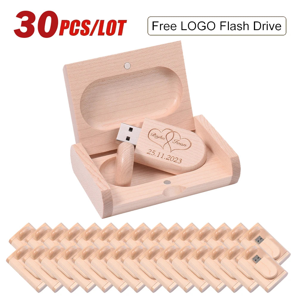 30-Pack Wooden USB Flash Drives 4–128GB | Custom Logo & Box Wooden USB Flash Drive PRIMED