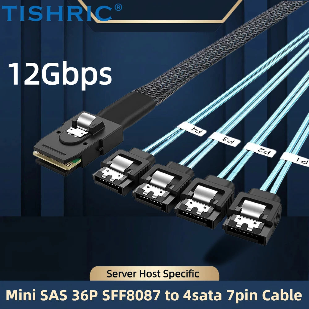 TISHRIC Mini SAS SFF-8643/8087 to SFF-8482 4x SATA Cable SAS SATA Cable PRIMED