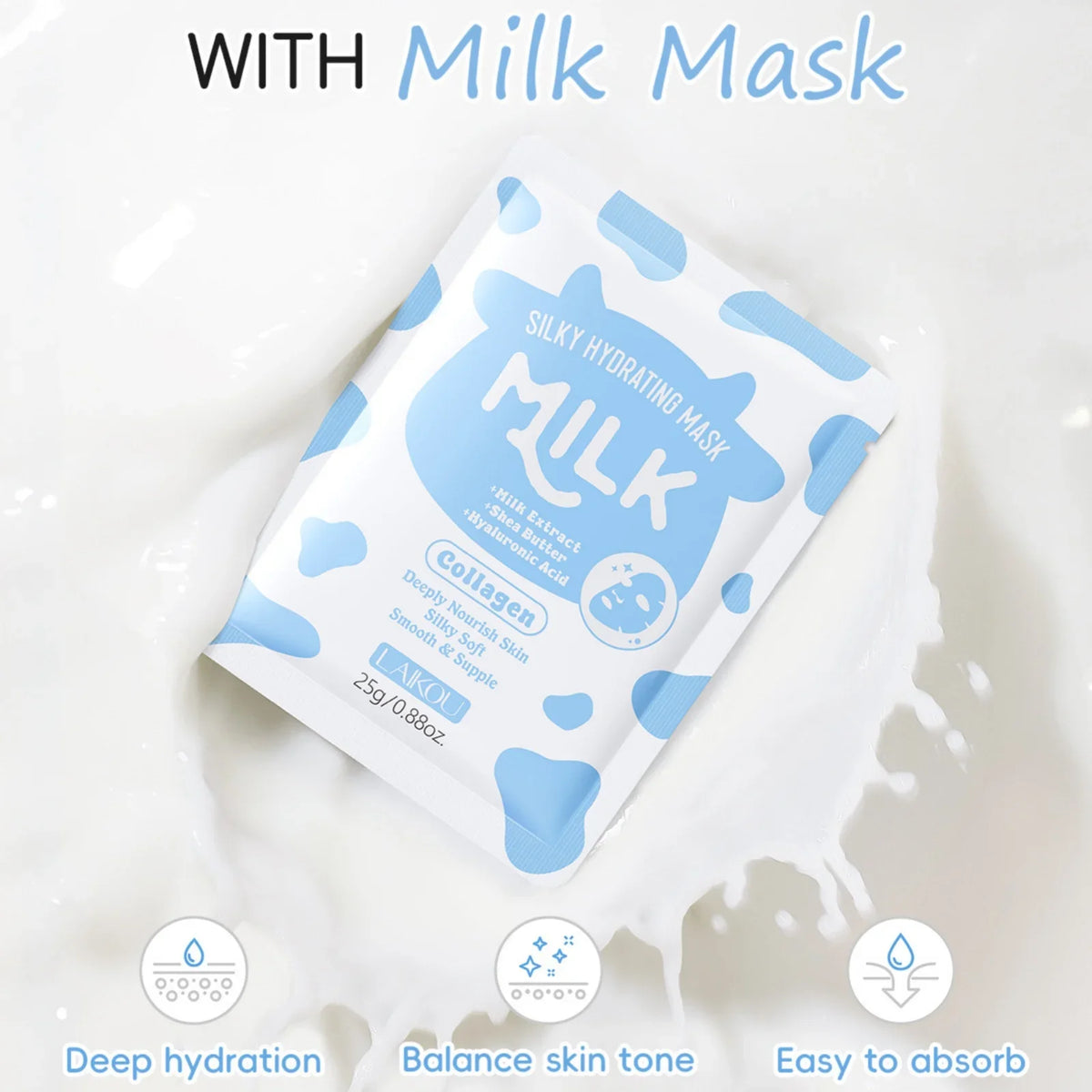 LAIKOU Milk Collagen Face Mask 25g | Deep Moisturizing Sheet Face Mask PRIMED