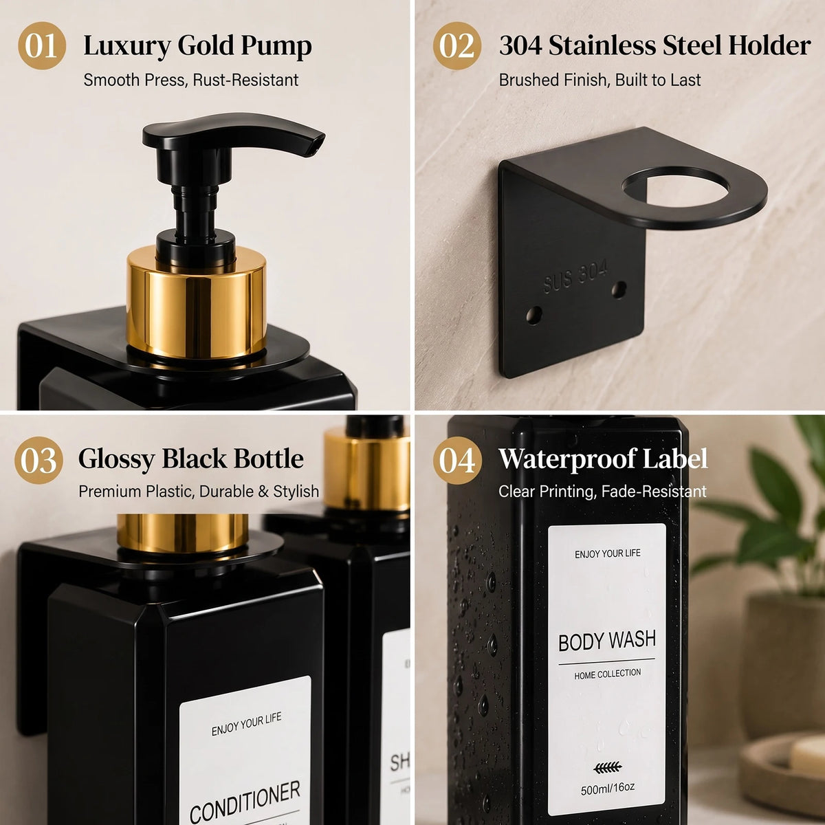 3-Pack 500ml Wall Mounted Shower Dispenser Set | Refillable Shower Dispenser Set PRIMED