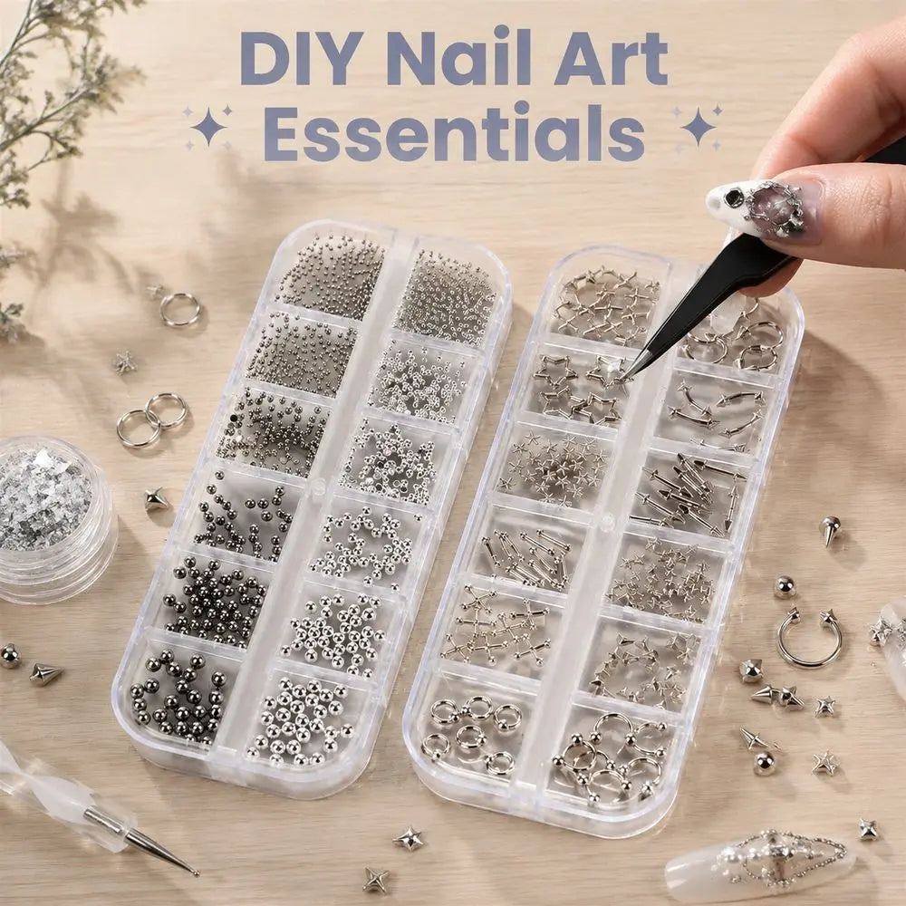 Metal Nail Art Charms 2-Box Set – Gothic Rivets, Studs & Stars Nail Art Charms PRIMED