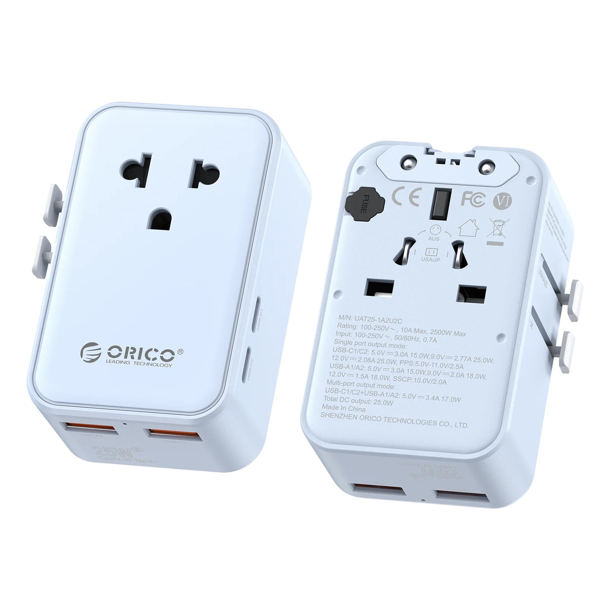 ORICO GaN 25W Travel Adapter – 4 USB Ports, US EU UK AU Plugs Travel Power Adapter PRIMED 25W GaN Blue China Mainland
