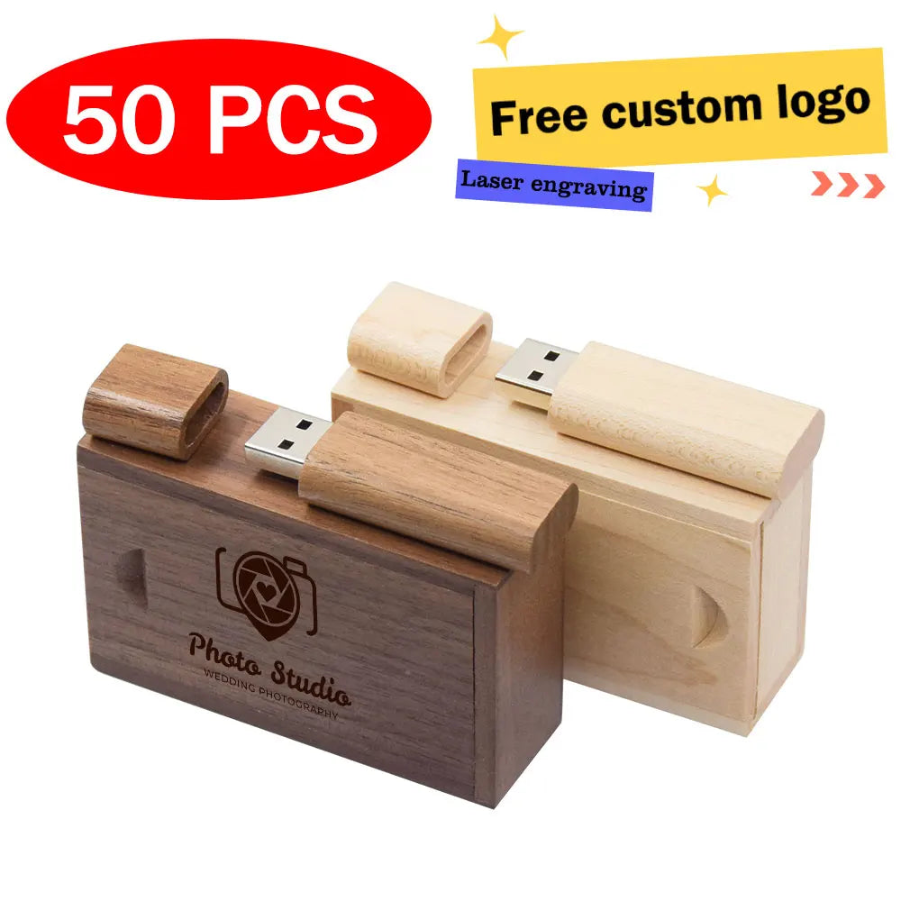 50-Pack Custom Logo Wooden USB Flash Drives | Wedding Gift Custom USB Flash Drive PRIMED