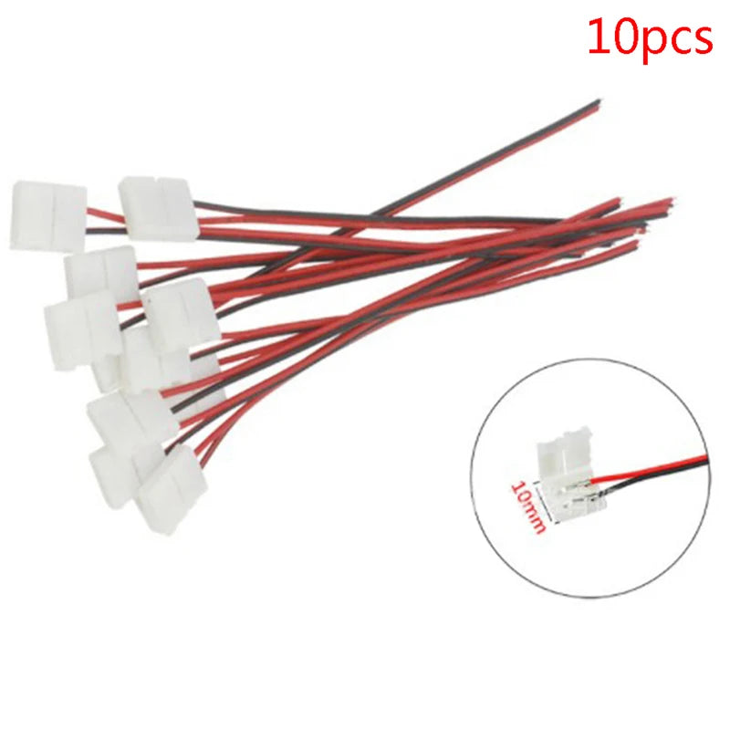 10-Pack 2-Pin LED Strip Connector Clips 8mm 10mm SMD 5050