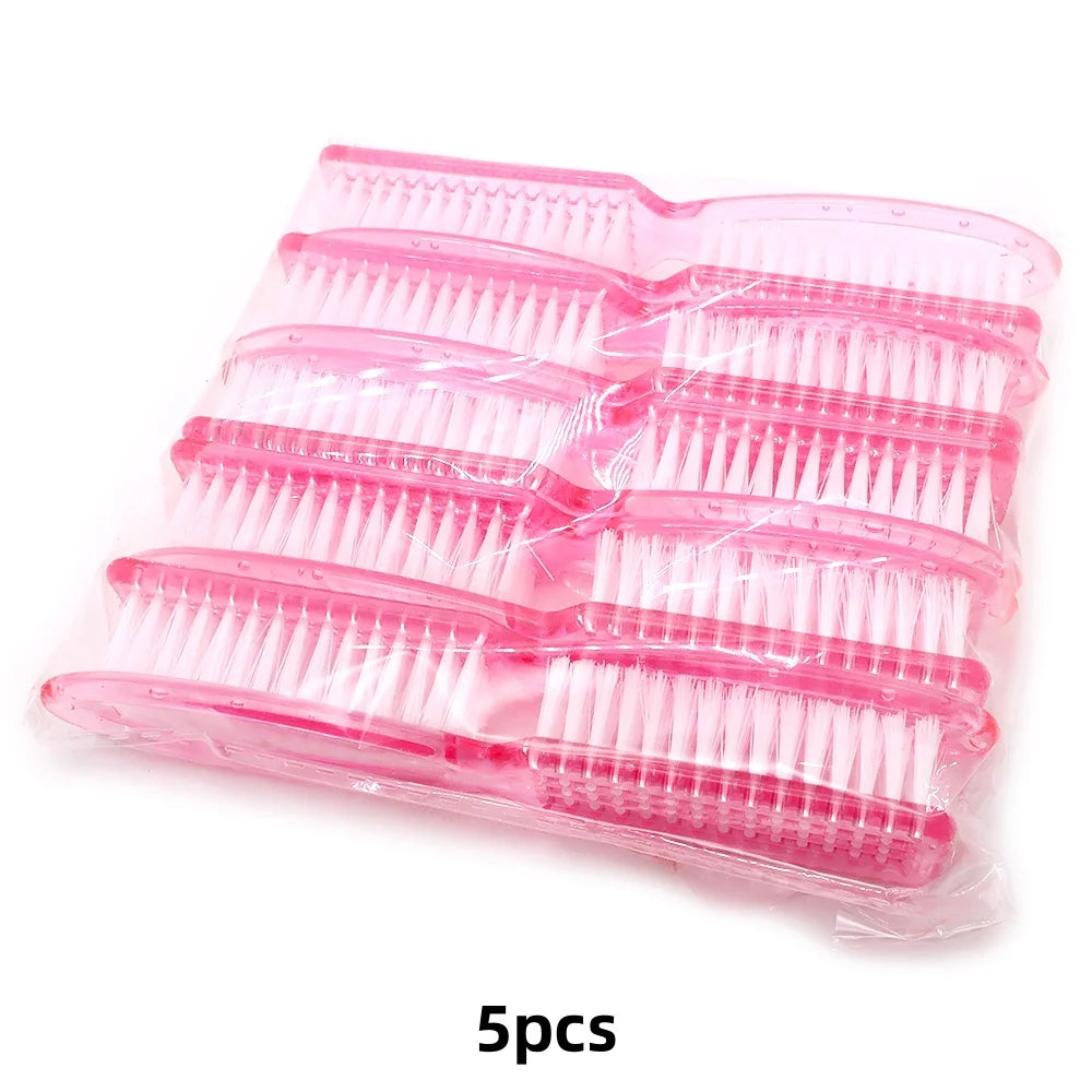 Transparent Pink Nail Brushes Ergonomic Handle | 2/5/10 Pack