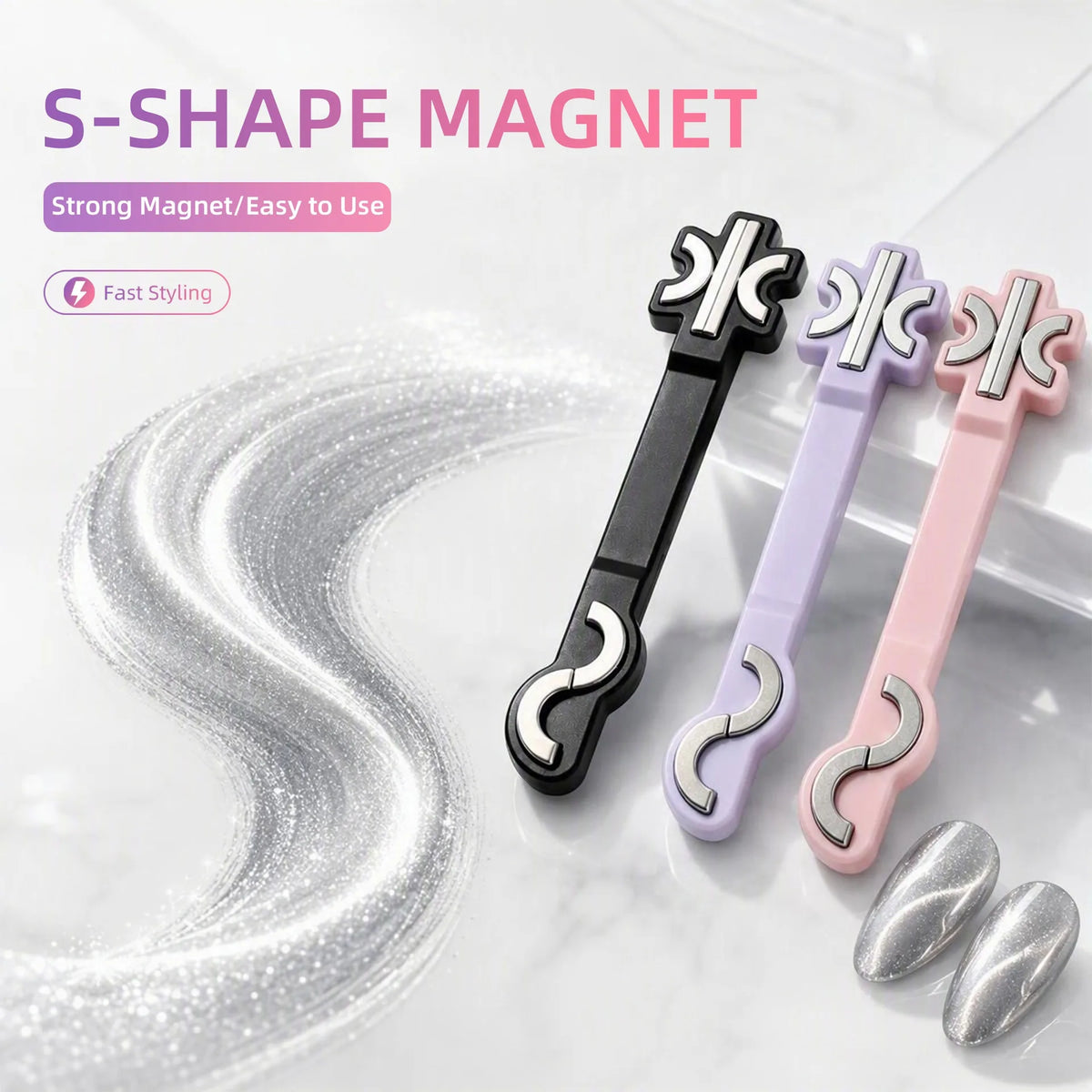 S-Shaped Cat Eye Nail Magnet Wand – Wave & Swirl Patterns
