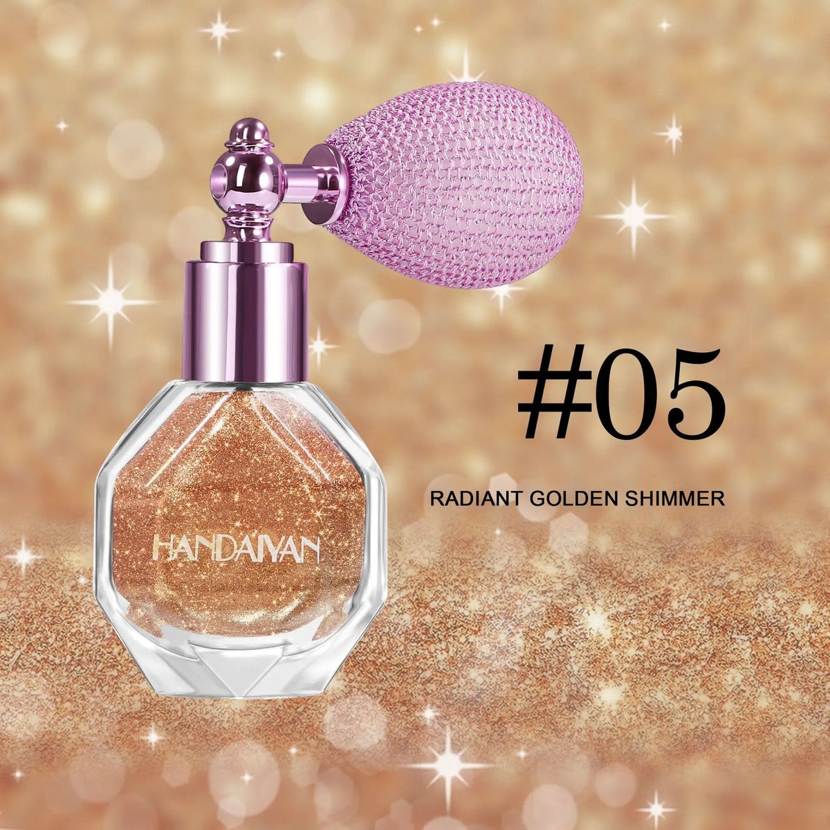 Handaiyan 5-Color Shimmer Spray – Body, Face & Hair Glitter Shimmer Highlighter Spray PRIMED 05