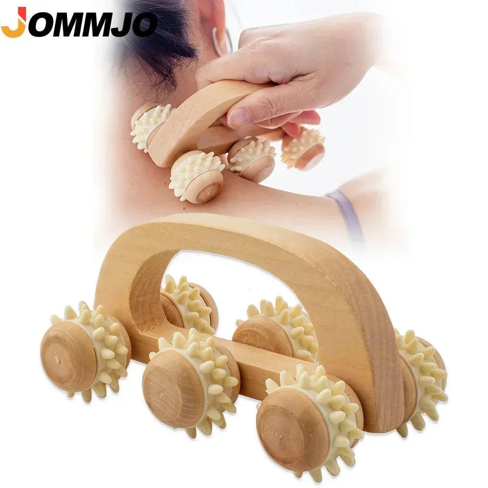 Wooden Massage Roller – 6-Ball Manual Body Massager Tool