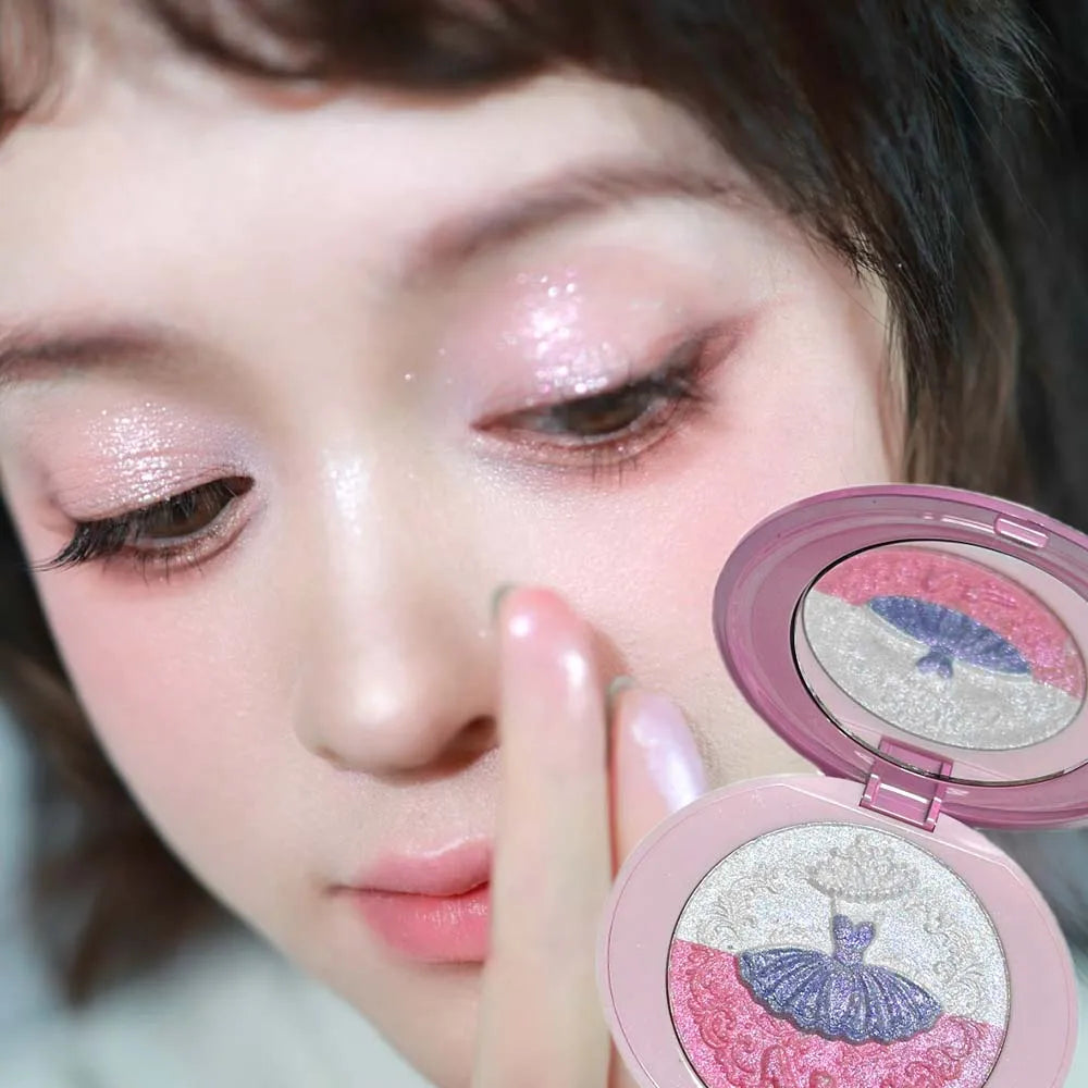 3-Color Pearl Shimmer Highlighter Palette – Face & Body Glow