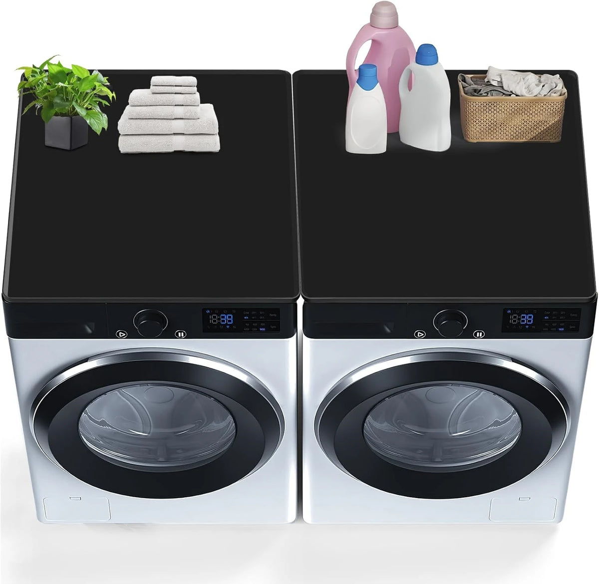 Silicone Washer & Dryer Topper Mat – Non-Slip Protector Appliance Topper Mat PRIMED 2 Pieces Black 60x50cm