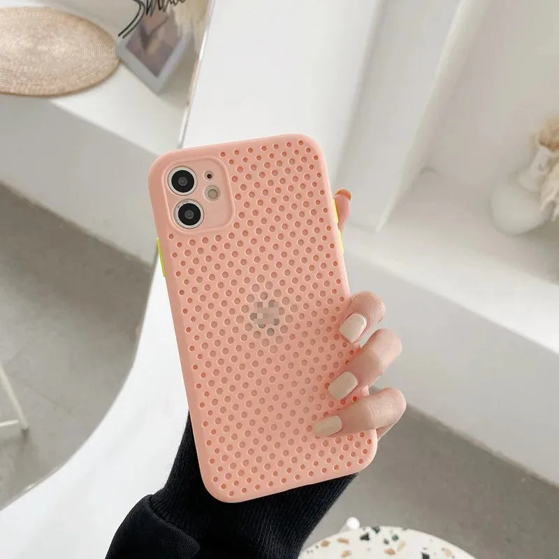 Cooling Breathable Silicone iPhone Case | Geometric Bumper Cover Silicone Phone Case PRIMED Pink iPhone 13 Pro Max