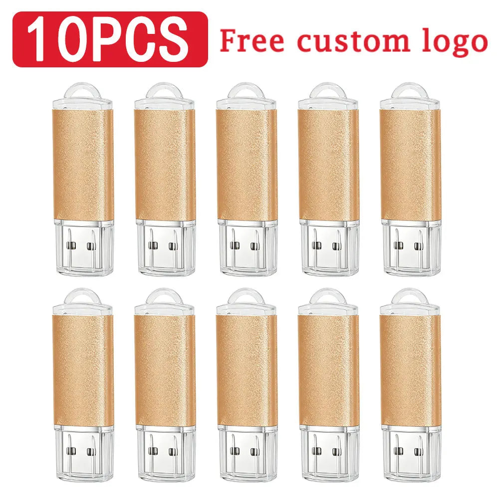 10-Pack Custom Logo Metal USB Flash Drives 256MB–128GB USB Flash Drive PRIMED 256MB x 10PCS gold-B