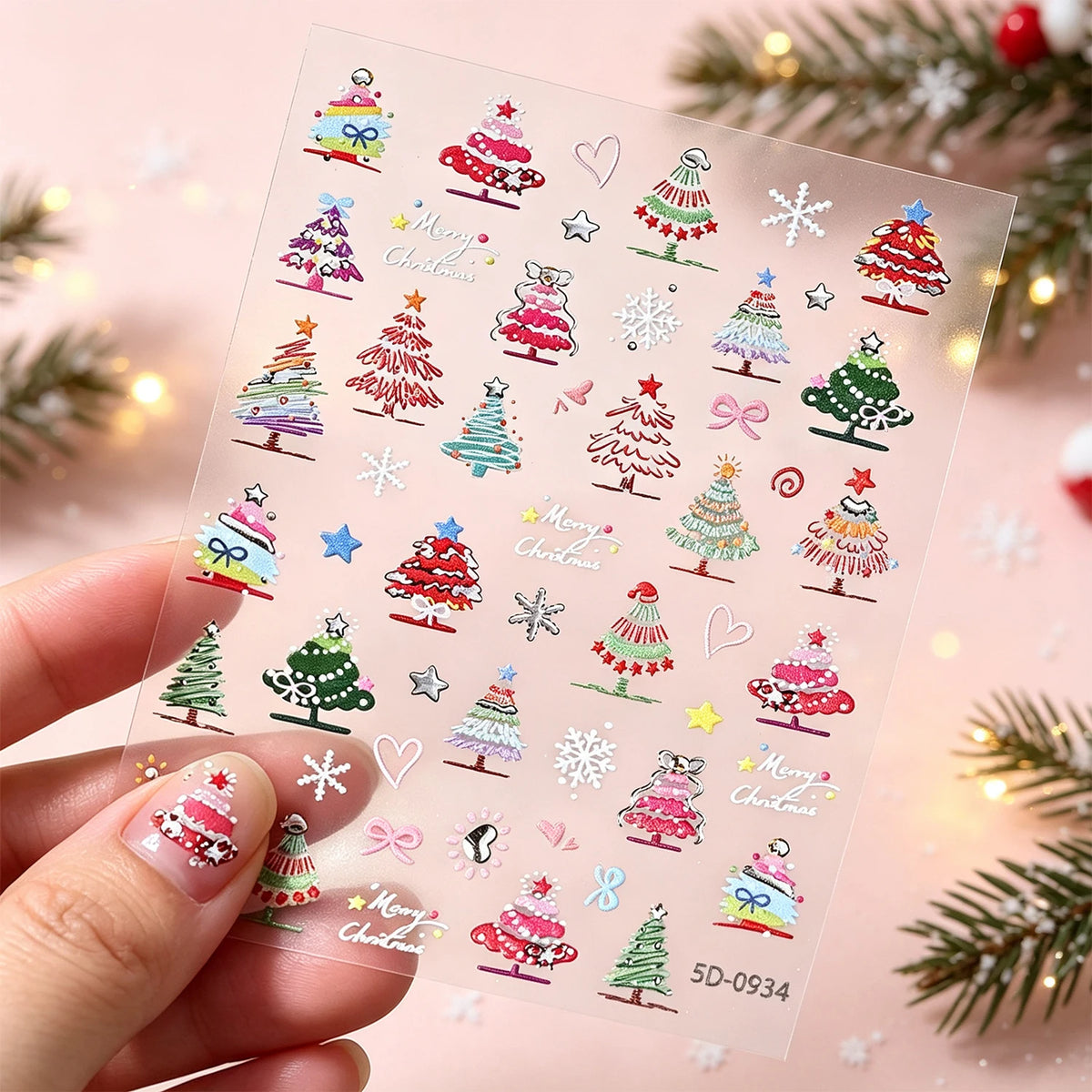 5D Christmas Tree Nail Art Stickers – Bows & Snowflake Decals Nail Art Stickers PRIMED