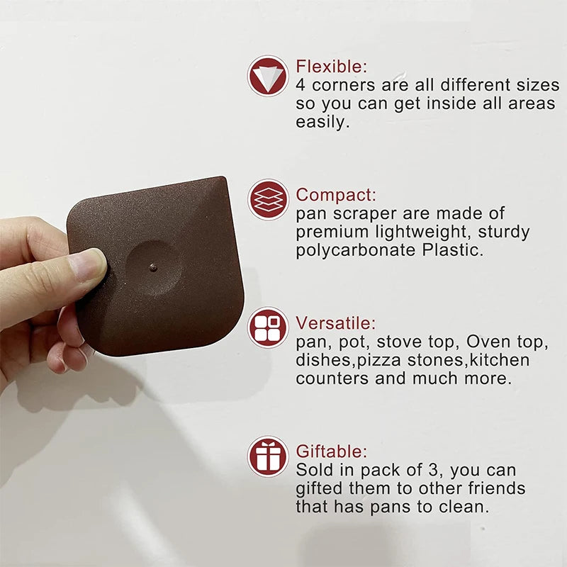 LMETJMA Non-Scratch Plastic Pan Scraper | Cast Iron Cleaner Pan Scraper Tool PRIMED