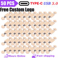 50-Pack Wooden USB 3.0 Type-C Flash Drive | Custom Logo USB Flash Drive PRIMED 64GB Bamboo no box CN