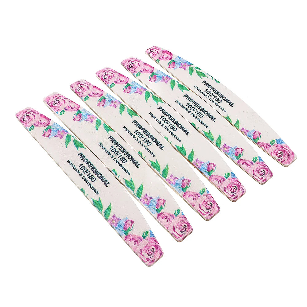 Rose Print Wooden Nail Files 100/180 Grit | 2/5/10 Pack