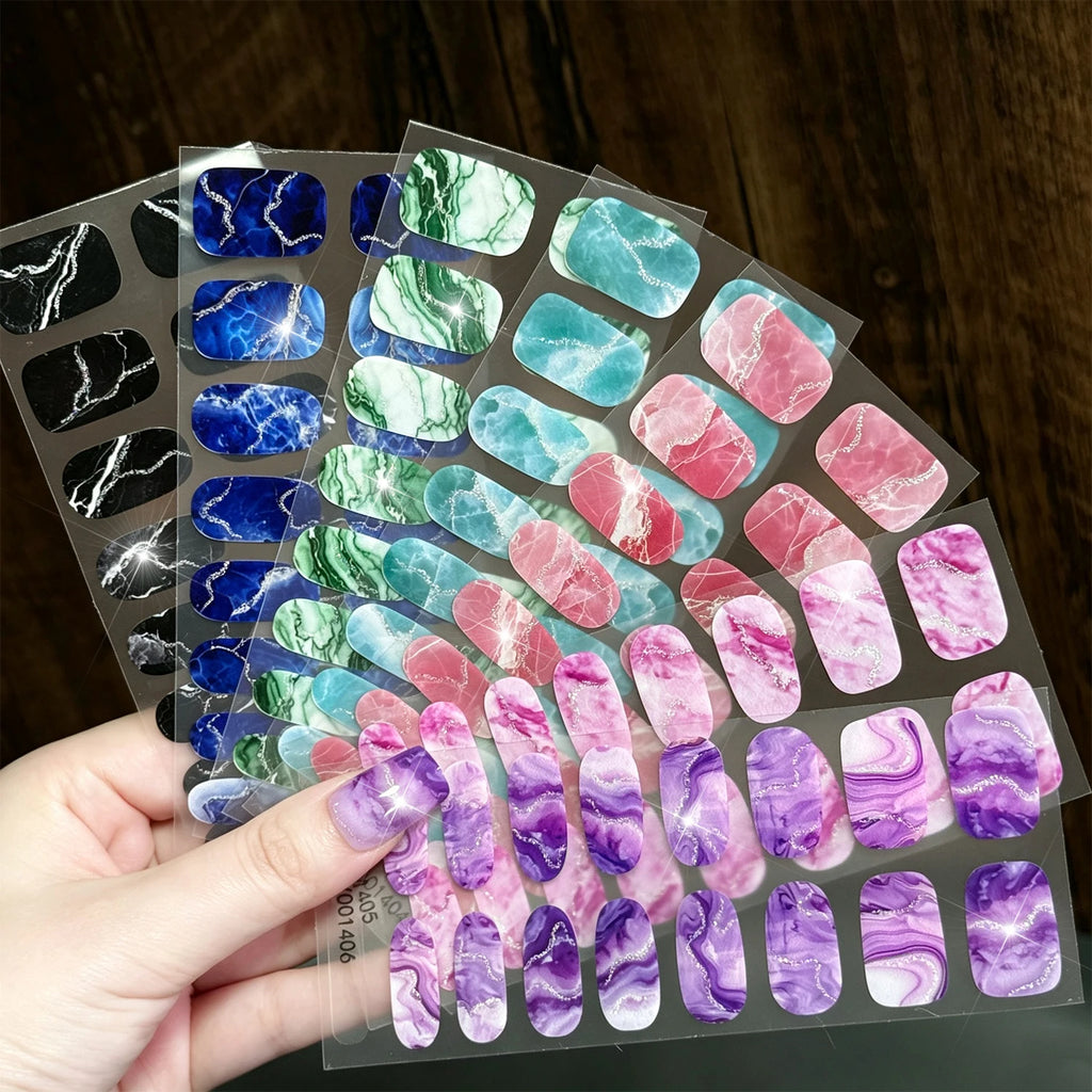Shimmer Diamond Marble Full Cover Nail Gel Stickers – 16 Tips Nail Art Stickers PRIMED