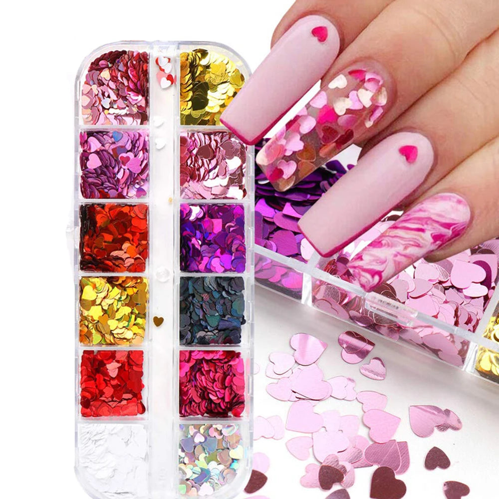 12-Grid 3D Crystal Nail Rhinestones – Mixed Size Gem Set