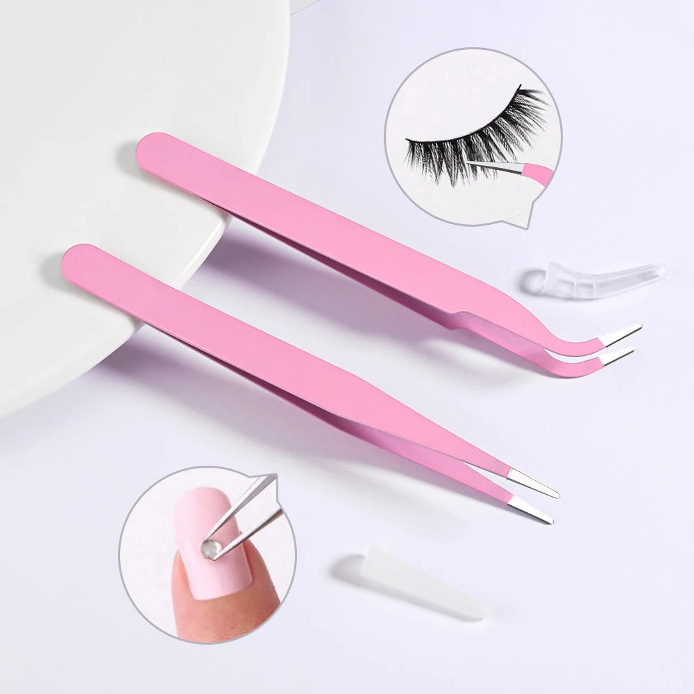 Rhinestone Eyelash Tweezers Stainless Steel Nail Art Set