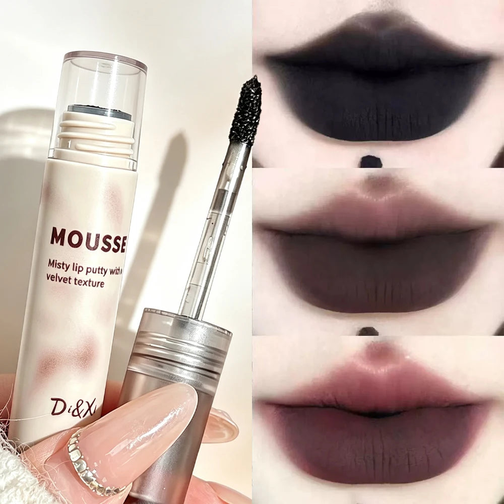 Velvet Mousse Matte Lipstick – Gothic Dark Purple & Black