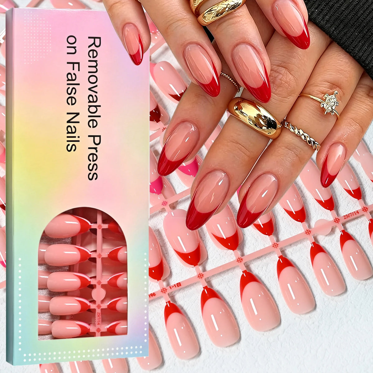 144Pcs French Press On Nails Almond Gradient Nude Pink Tips