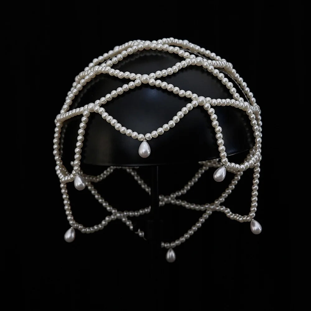 Handmade Pearl Beaded Bridal Hat | Elegant Mesh Headpiece Bridal Headpiece Hat PRIMED Rose Red