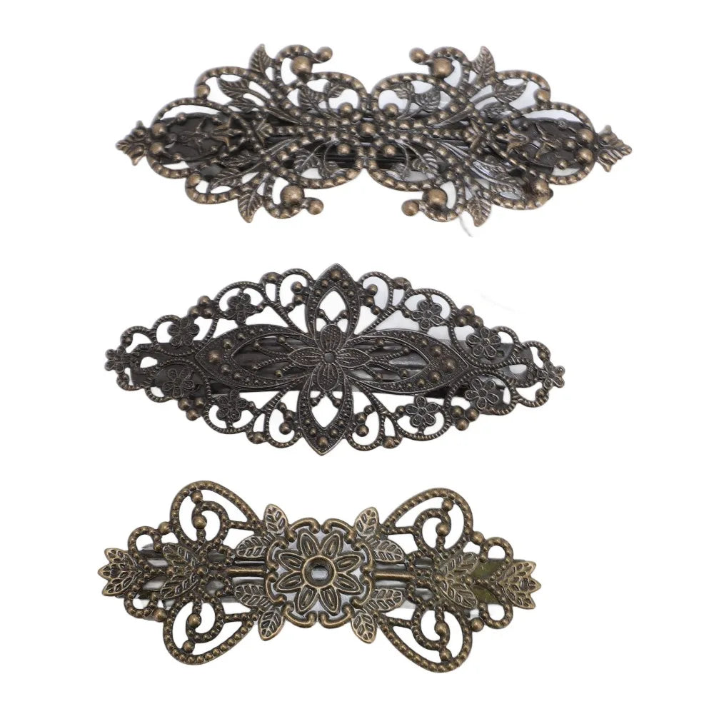 Vintage Antique Bronze Hair Clips Set of 3 | Retro Barrettes